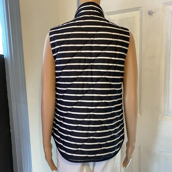 GAP Quilted Winter Vest Coat Womens Size S Black White Striped Zip Lined Pocket - Picture 8 of 10